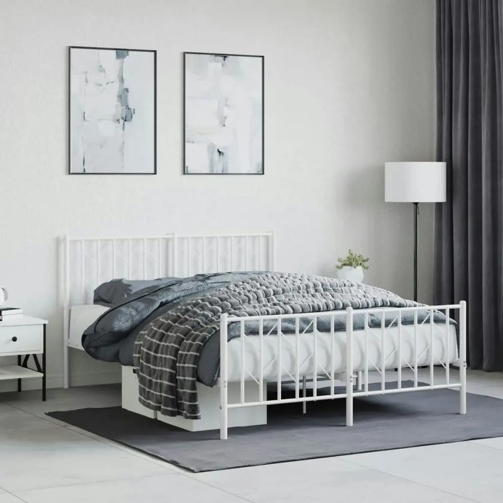 Metal Bed Frame with Headboard and FootboardÂ White 135x190 cm 374503