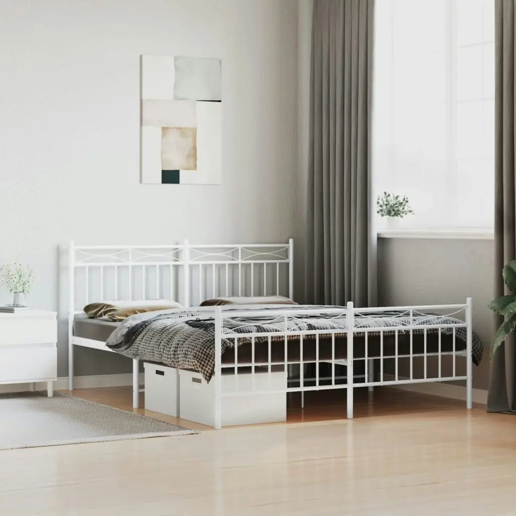 Metal Bed Frame with Headboard and FootboardÂ White 150x200 cm 373760