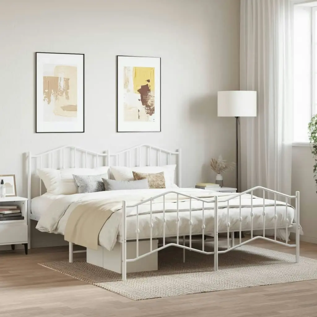 Metal Bed Frame with Headboard and FootboardÂ White 183x203 cm King Size 373860