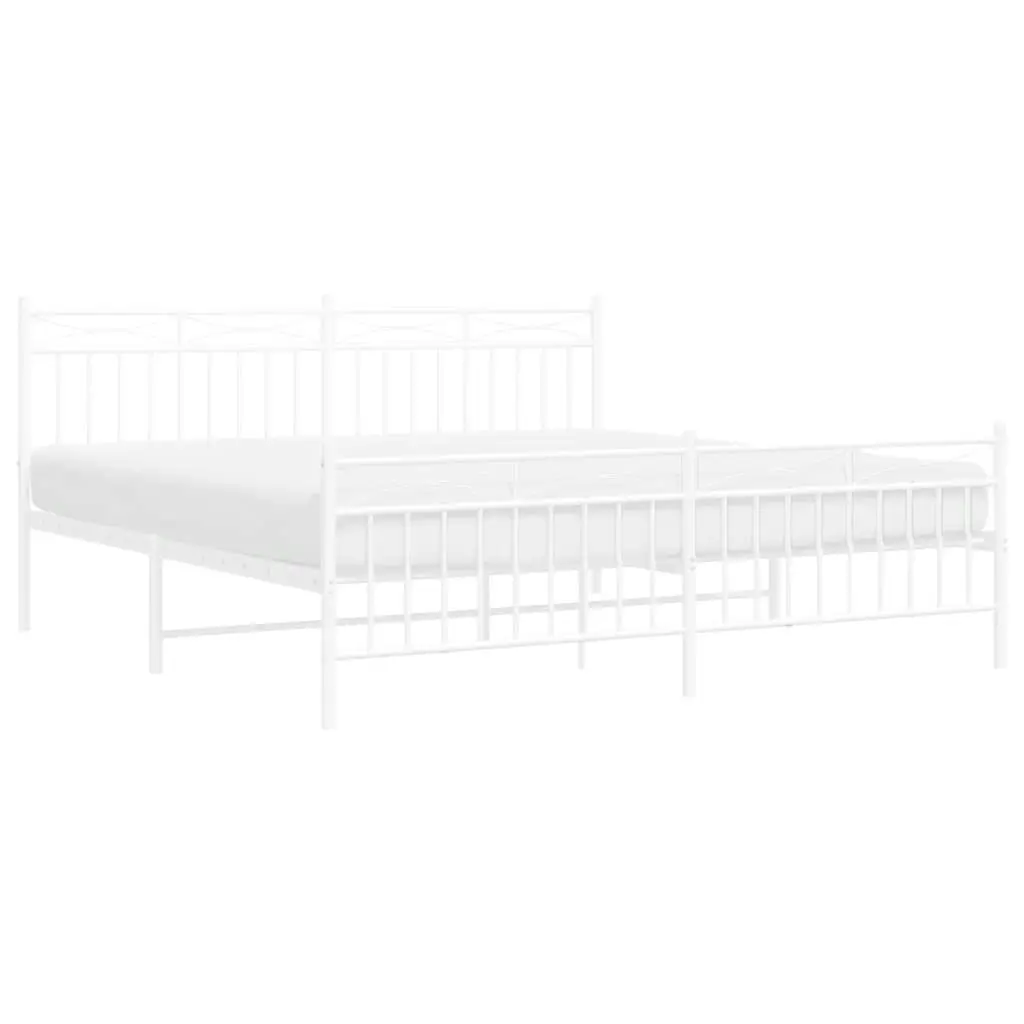 Metal Bed Frame with Headboard and FootboardÂ White 183x203 cm King Size 373762