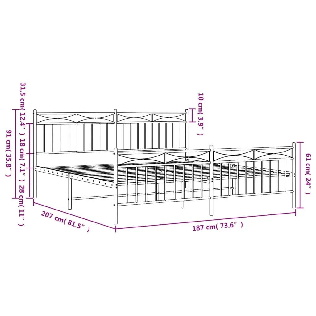 Metal Bed Frame with Headboard and FootboardÂ White 183x203 cm King Size 373762