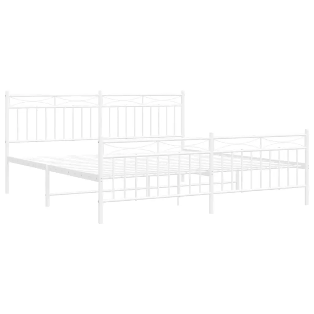 Metal Bed Frame with Headboard and FootboardÂ White 183x203 cm King Size 373762