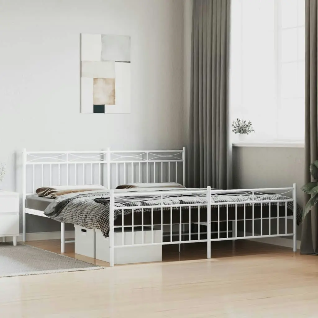 Metal Bed Frame with Headboard and FootboardÂ White 183x203 cm King Size 373762