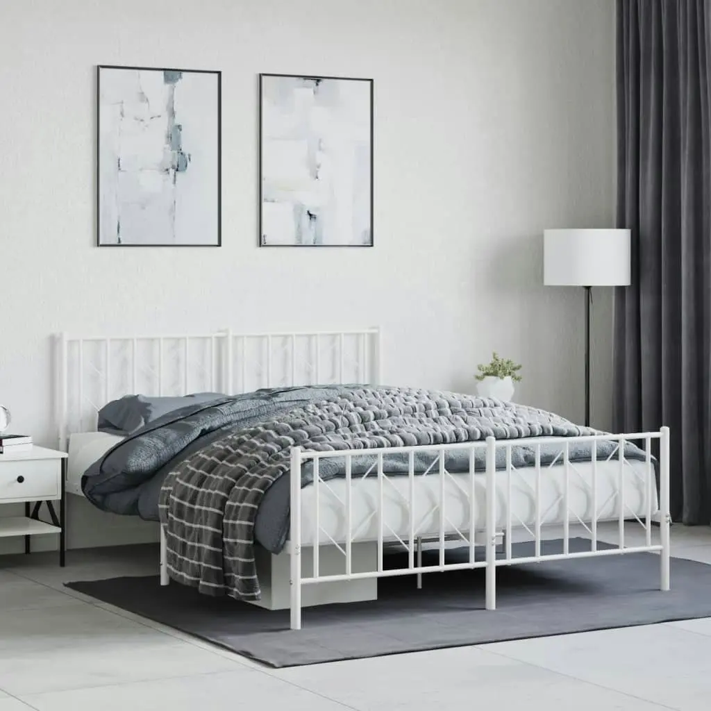 Metal Bed Frame with Headboard and FootboardÂ White 150x200 cm 374506