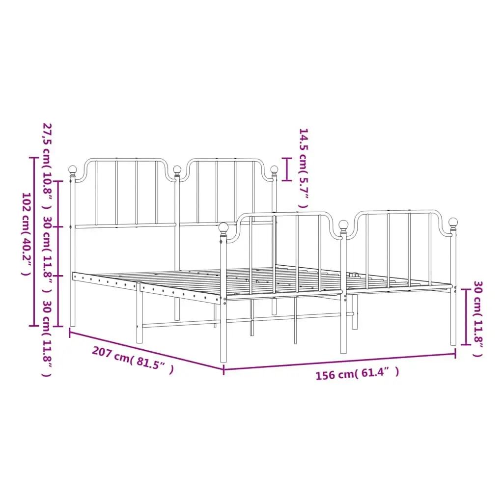 Metal Bed Frame with Headboard and FootboardÂ White 150x200 cm 373956