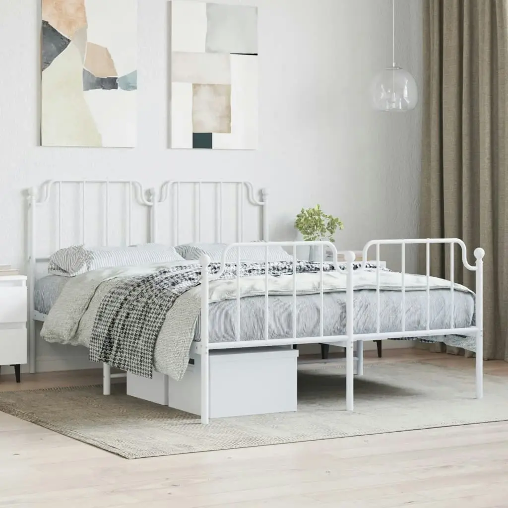 Metal Bed Frame with Headboard and FootboardÂ White 150x200 cm 373956