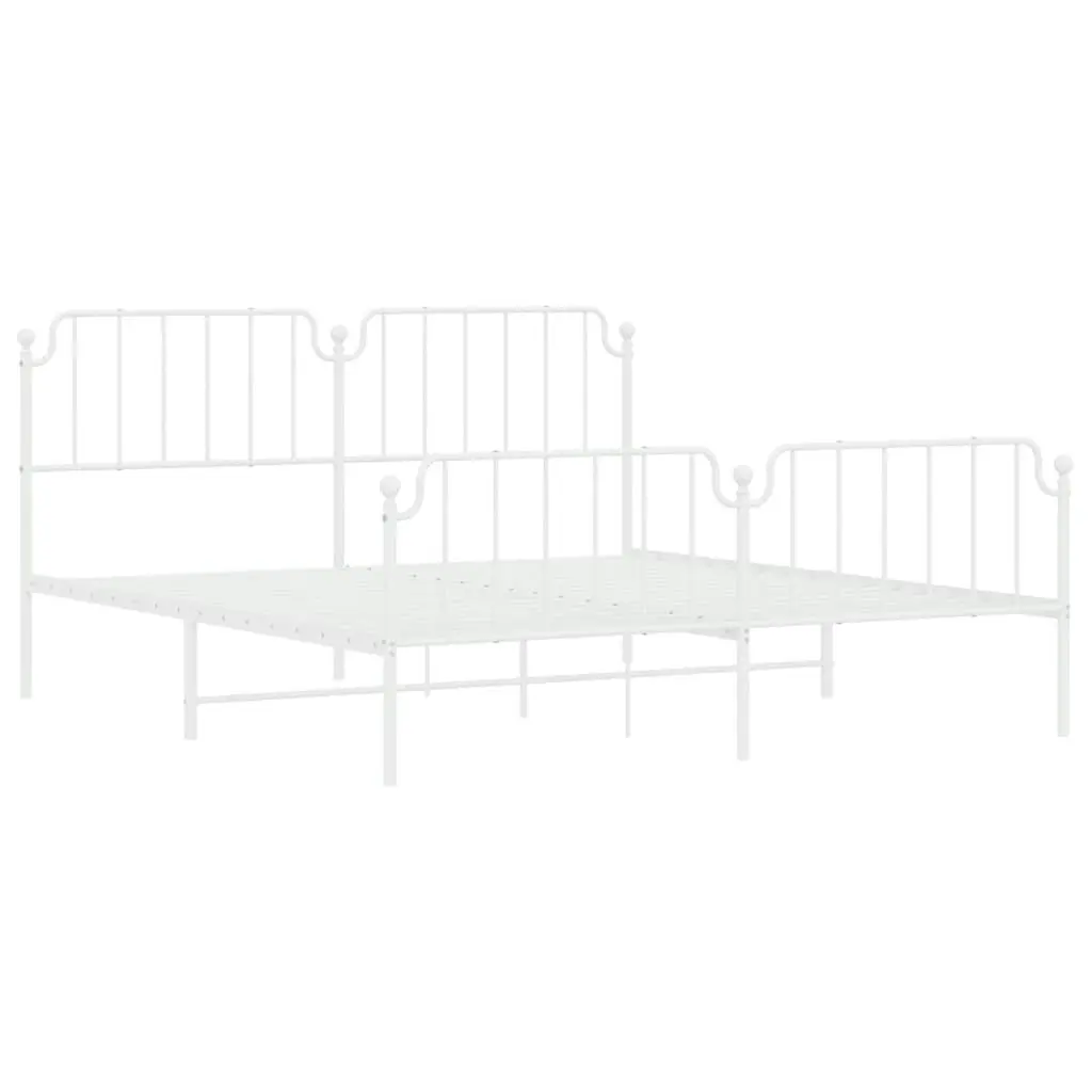 Metal Bed Frame without Mattress with Footboard??White 183x203 cm King 373958