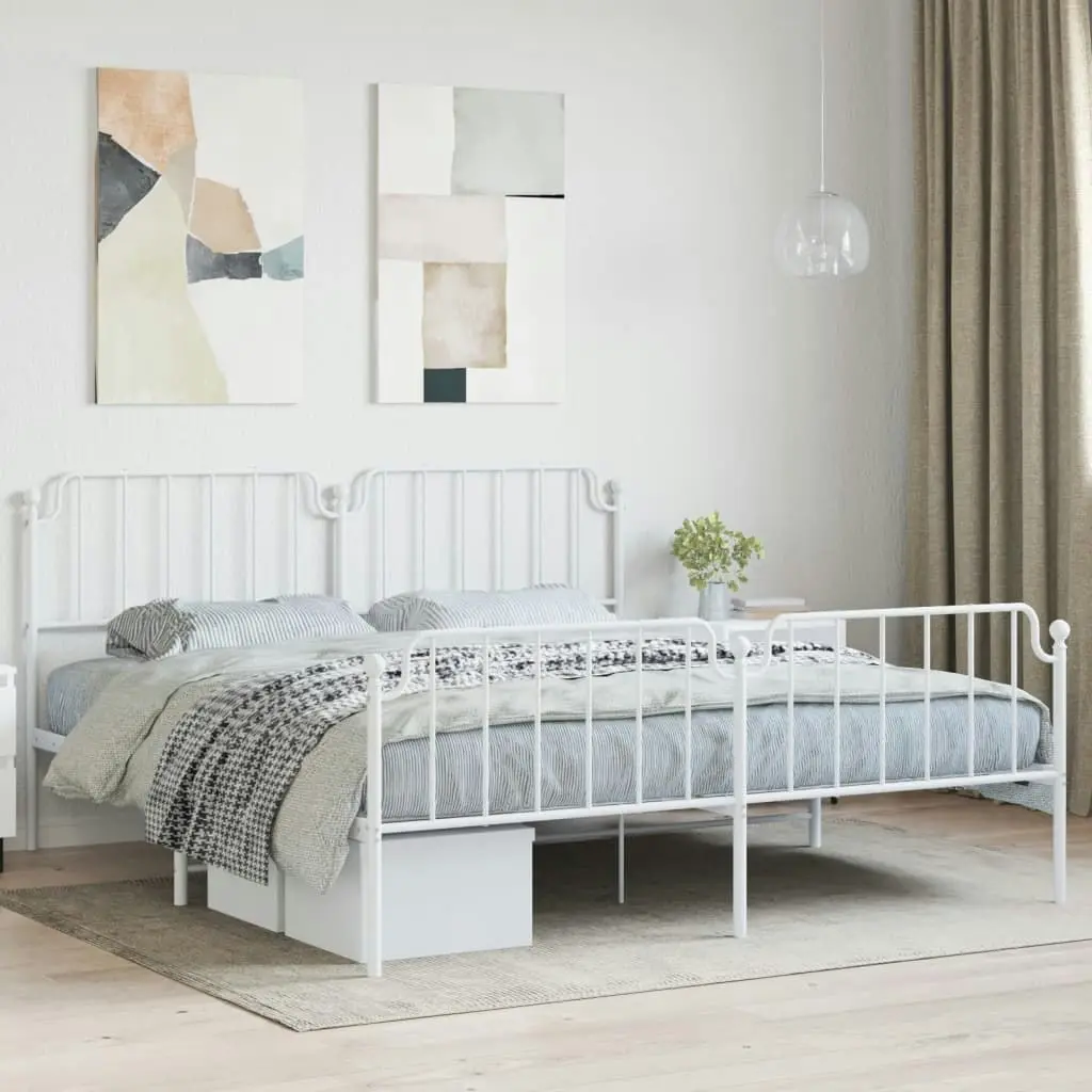 Metal Bed Frame without Mattress with Footboard??White 183x203 cm King 373958