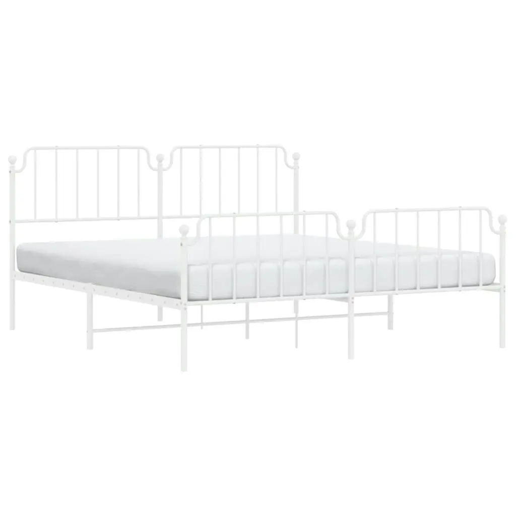 Metal Bed Frame without Mattress with Footboard??White 183x203 cm King 373958