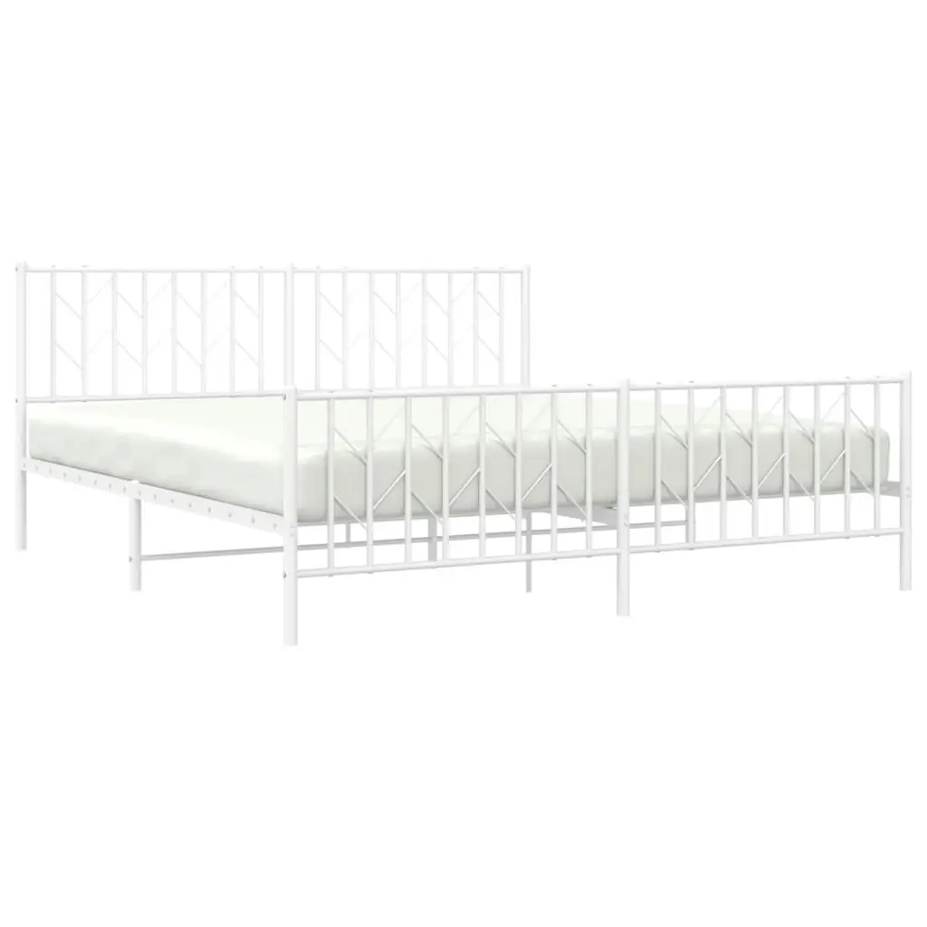 Metal Bed Frame with Headboard and FootboardÂ White 183x203 cm King Size 374508