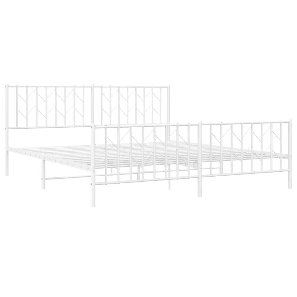 Metal Bed Frame with Headboard and FootboardÂ White 183x203 cm King Size 374508