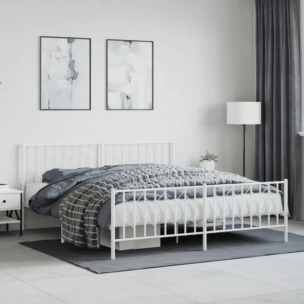 Metal Bed Frame with Headboard and FootboardÂ White 183x203 cm King Size 374508