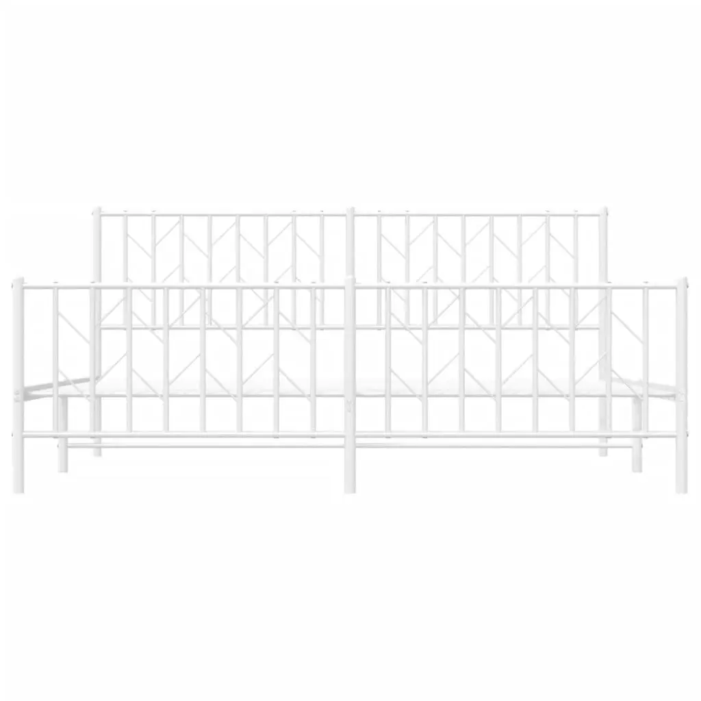 Metal Bed Frame with Headboard and FootboardÂ White 183x203 cm King Size 374508