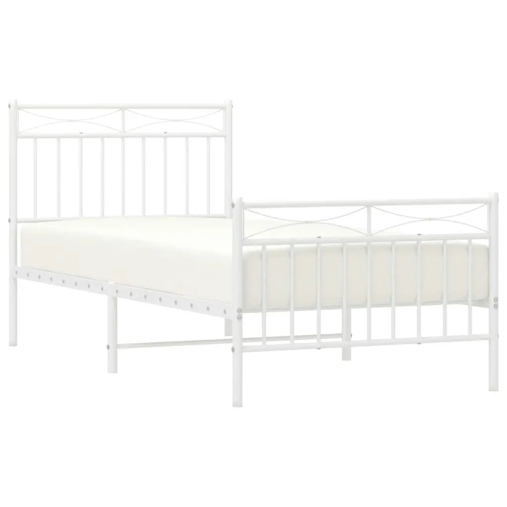 Metal Bed Frame with Headboard and FootboardÂ White 92x187 cm Single Size 373750