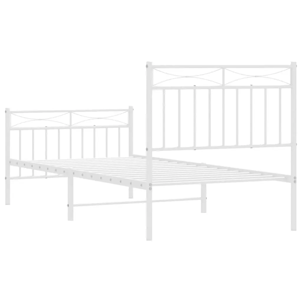 Metal Bed Frame with Headboard and FootboardÂ White 92x187 cm Single Size 373750