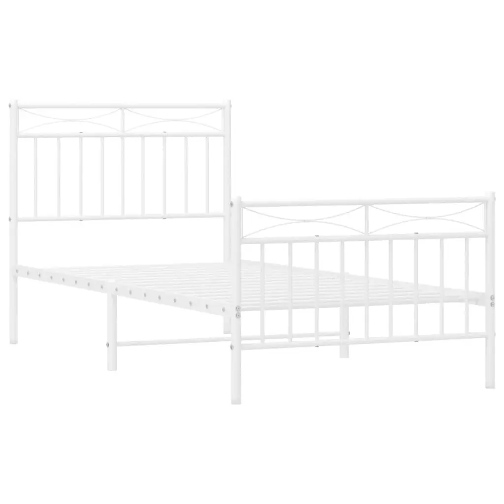 Metal Bed Frame with Headboard and FootboardÂ White 92x187 cm Single Size 373750