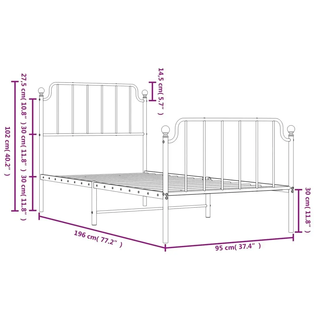 Metal Bed Frame without Mattress with Footboard??White 90x190 cm 373946