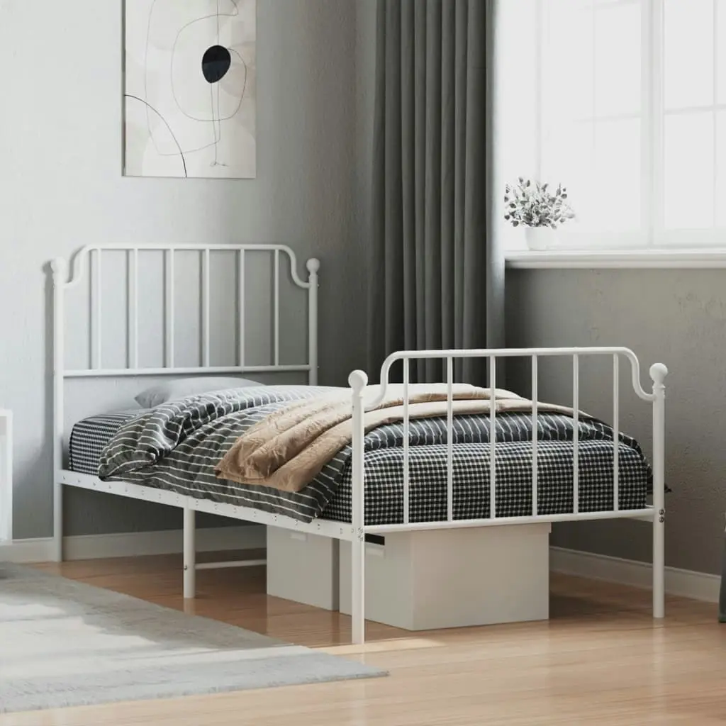 Metal Bed Frame without Mattress with Footboard??White 90x190 cm 373946