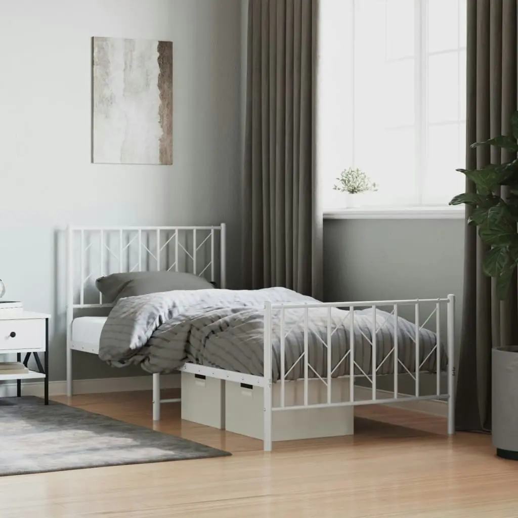 Metal Bed Frame with Headboard and FootboardÂ White 90x190 cm 374496