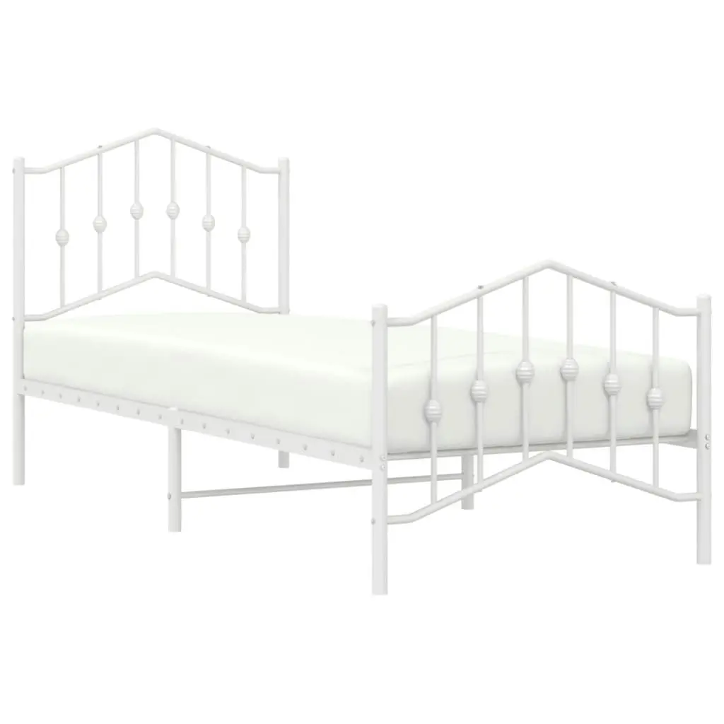 Metal Bed Frame with Headboard and FootboardÂ White 92x187 cm Single Size 373848