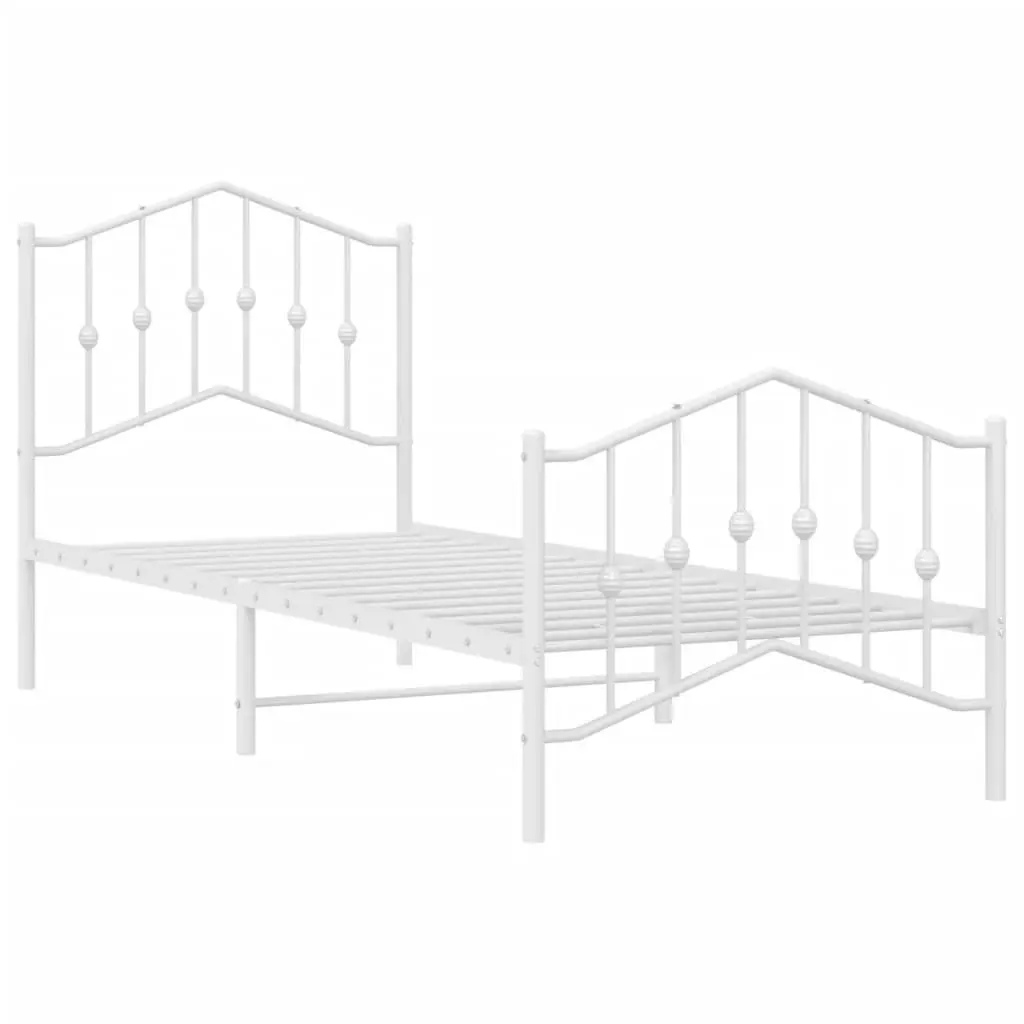 Metal Bed Frame with Headboard and FootboardÂ White 92x187 cm Single Size 373848