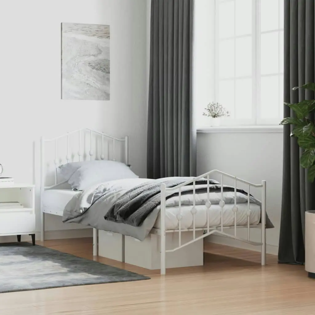 Metal Bed Frame with Headboard and FootboardÂ White 92x187 cm Single Size 373848