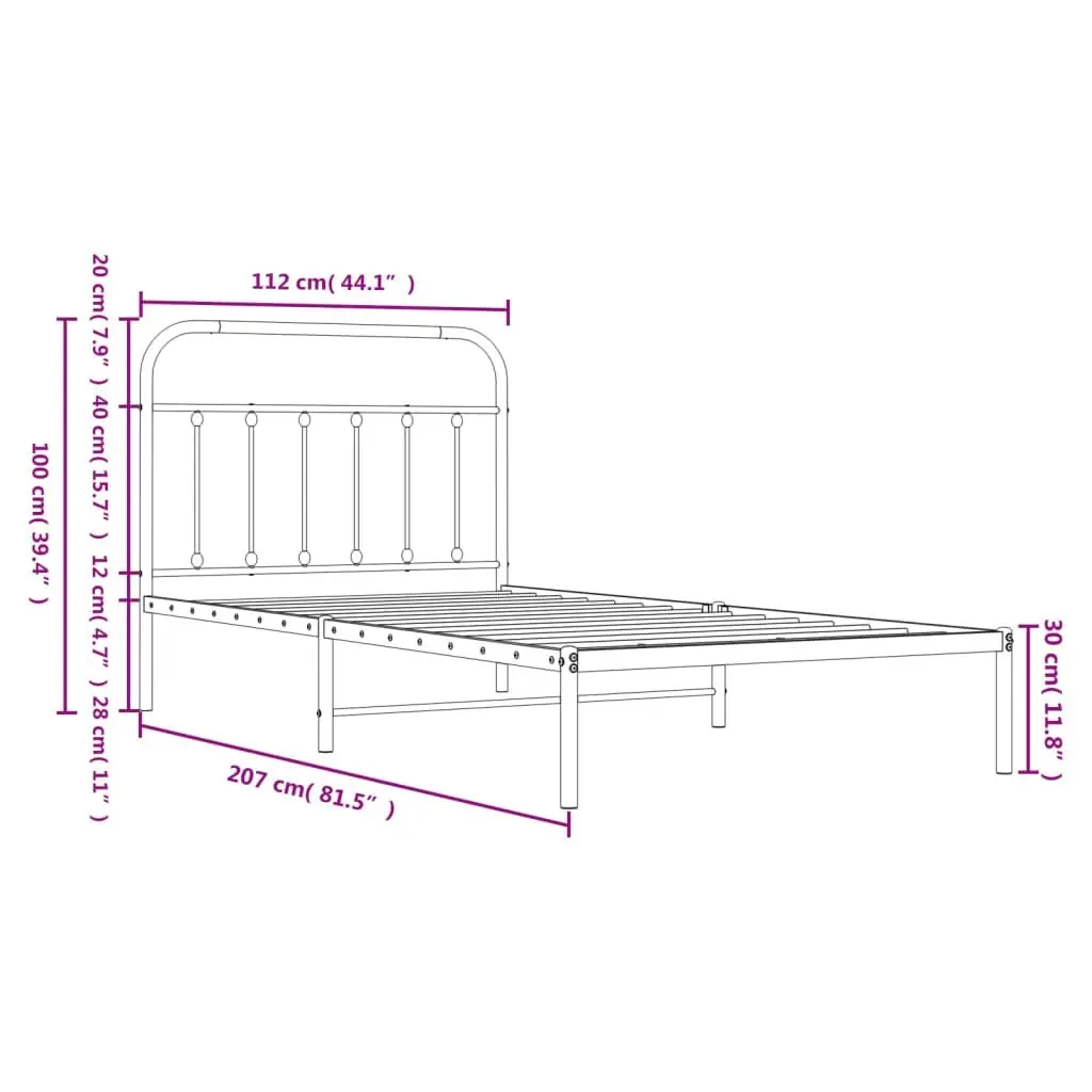 Metal Bed Frame with Headboard Black 106x203 cm King Single Size 352574