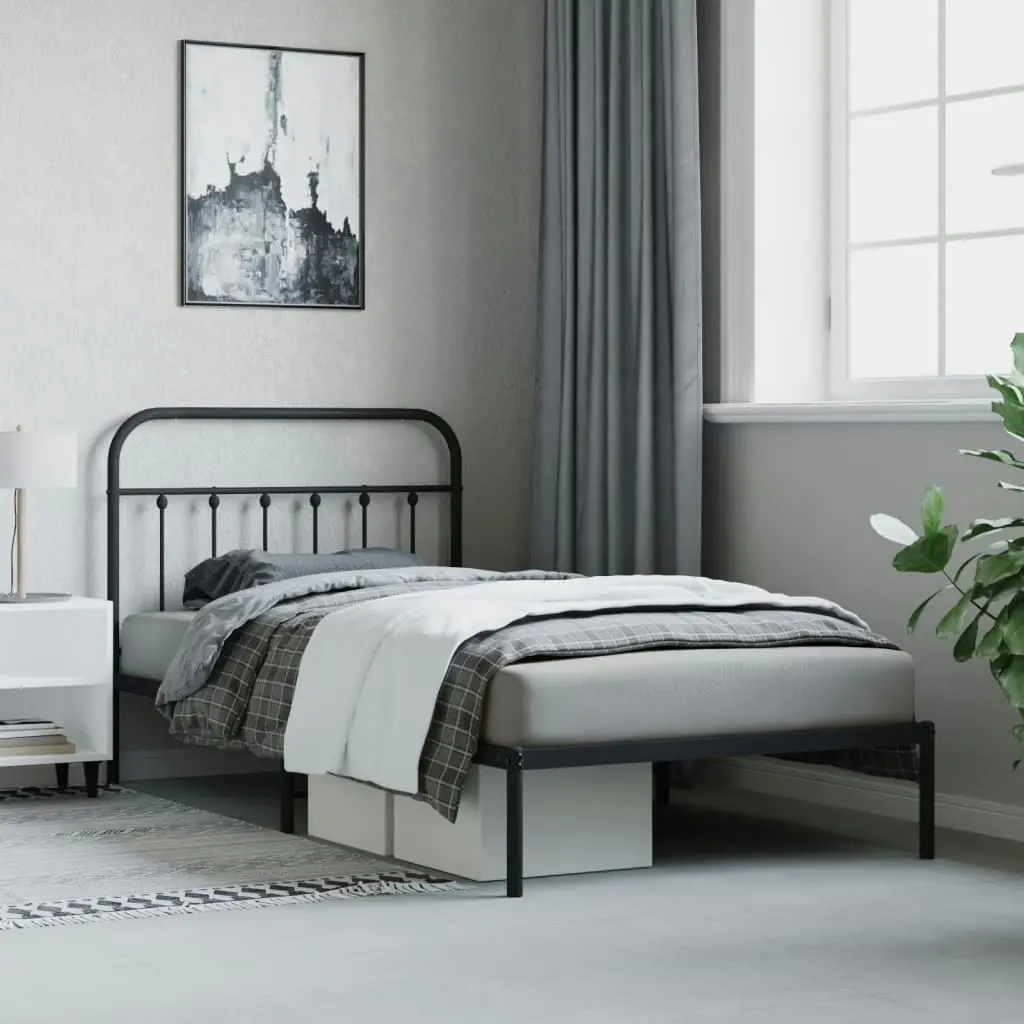 Metal Bed Frame with Headboard Black 106x203 cm King Single Size 352574