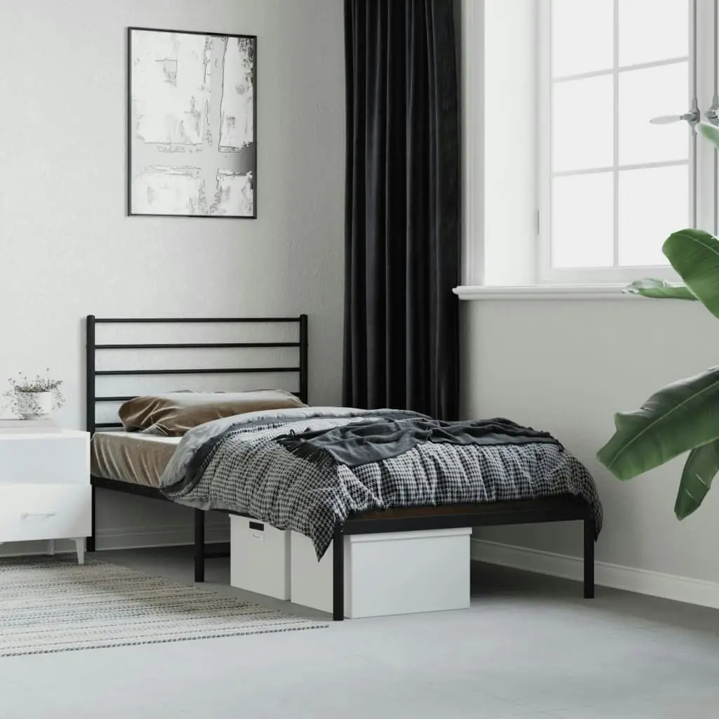 Metal Bed Frame with Headboard Black 106x203 cm King Single Size 352315