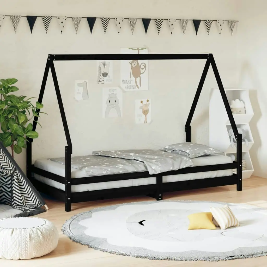 Kids Bed Frame Black 90x190 cm Solid Wood Pine 834494