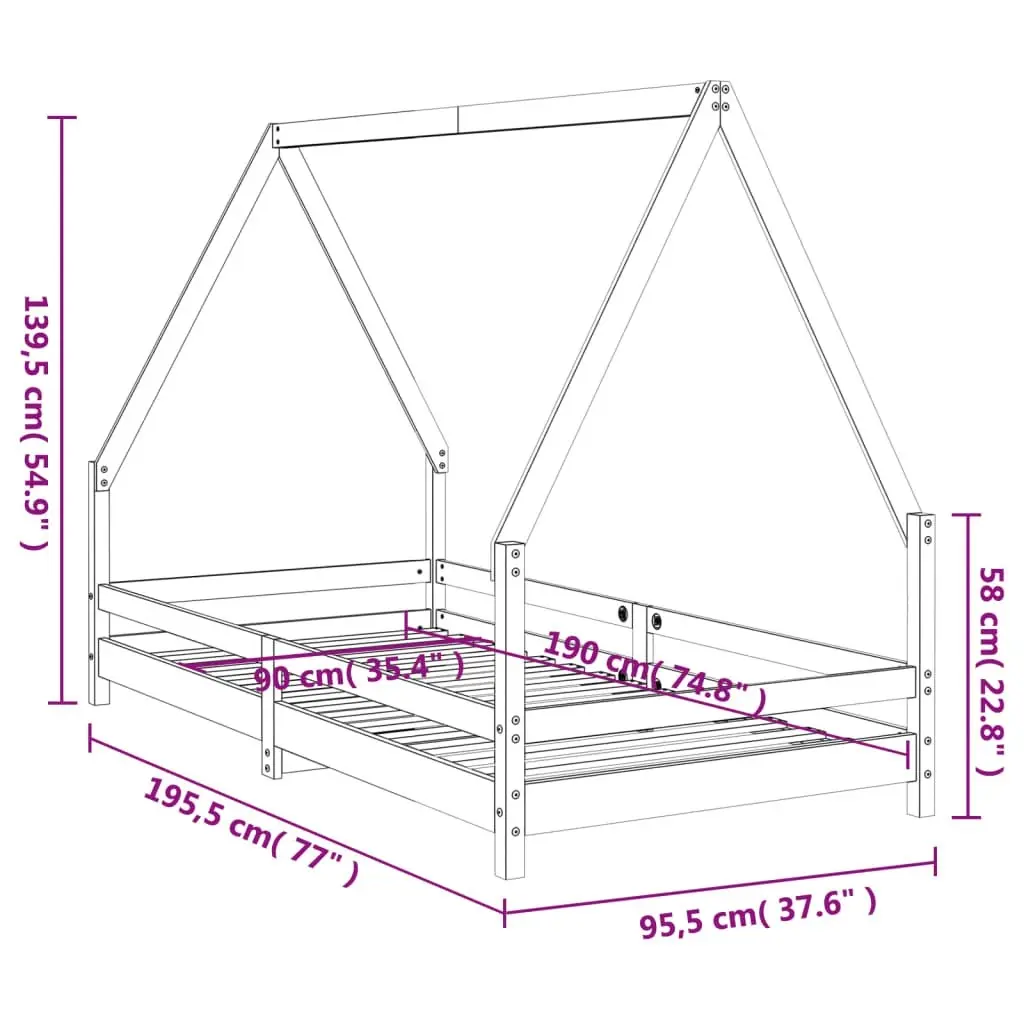 Kids Bed Frame Black 90x190 cm Solid Wood Pine 834494