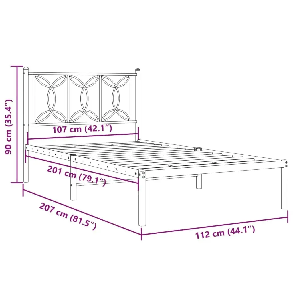 Metal Bed Frame with Headboard Black 106x203 cm King Single Size 376124