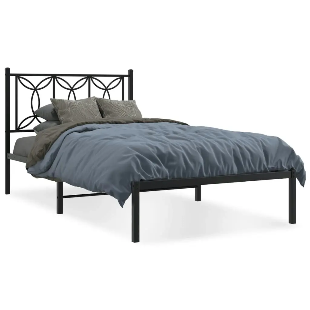 Metal Bed Frame with Headboard Black 106x203 cm King Single Size 376124