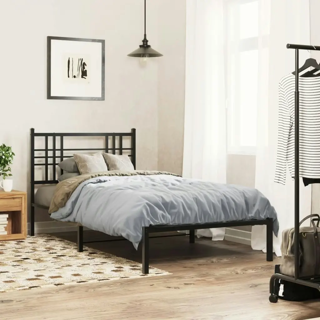 Metal Bed Frame without Mattress with Headboard Black 107x203 cm King Single 376320