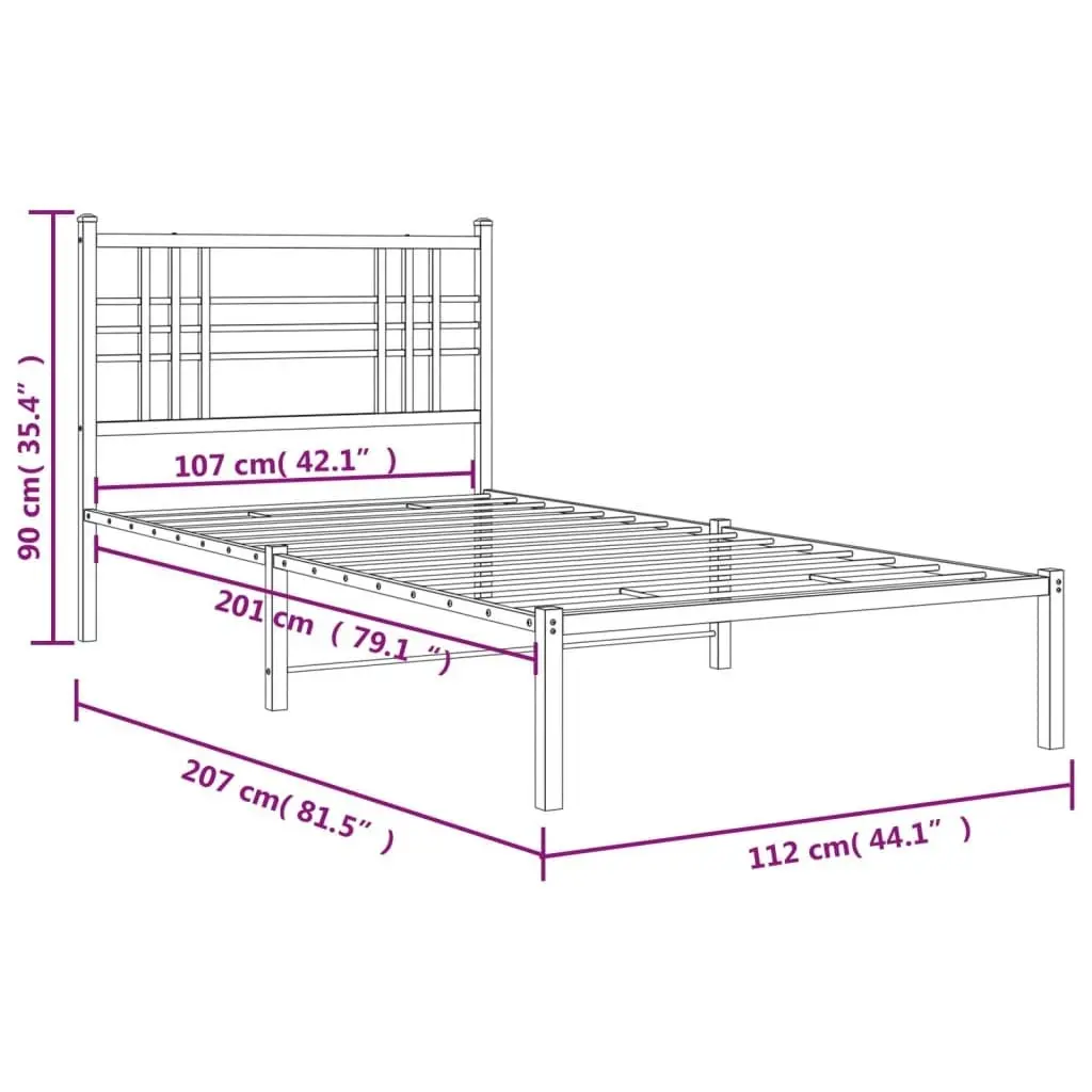 Metal Bed Frame without Mattress with Headboard Black 107x203 cm King Single 376320