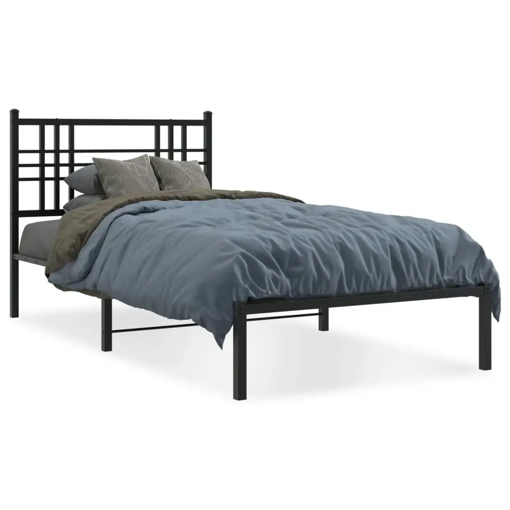 Metal Bed Frame without Mattress with Headboard Black 107x203 cm King Single 376320