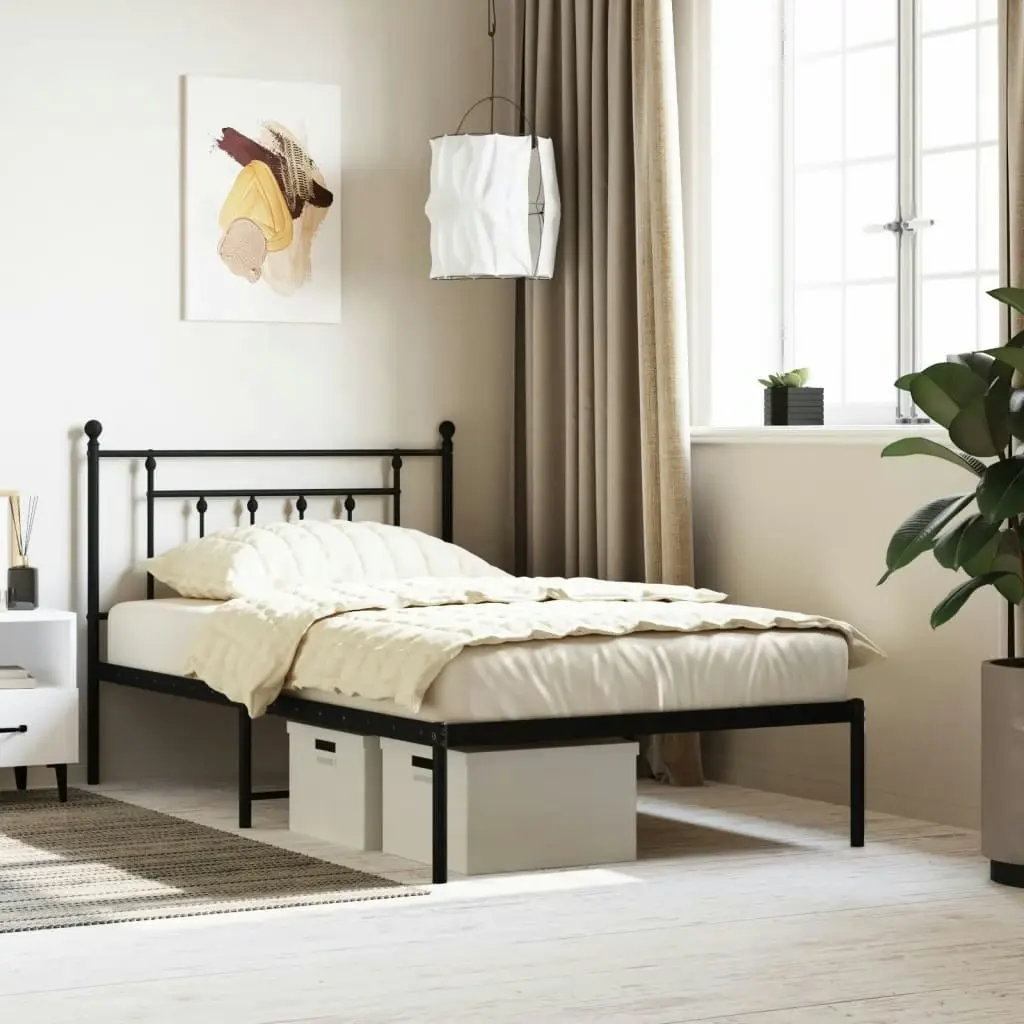 Metal Bed Frame with Headboard Black 106x203 cm King Single Size 353533