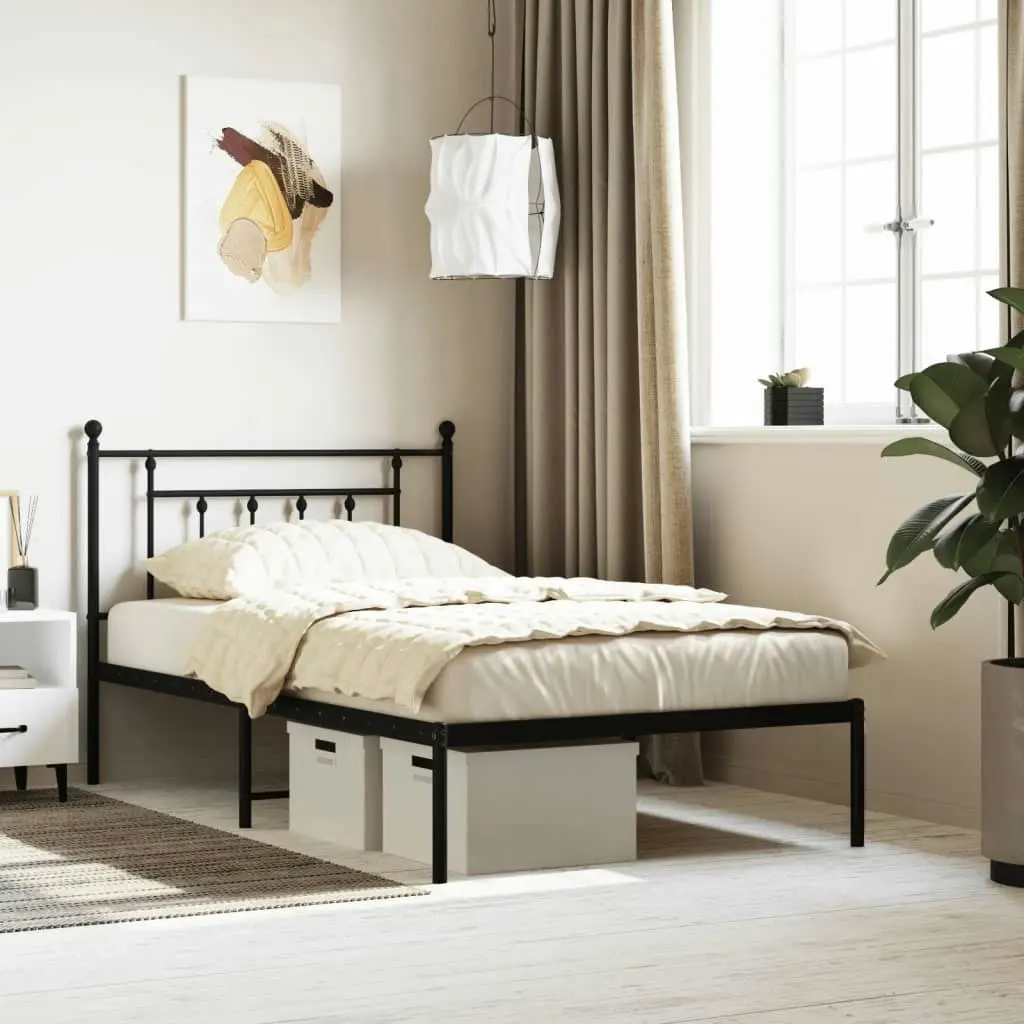 Metal Bed Frame with Headboard Black 106x203 cm King Single Size 353533