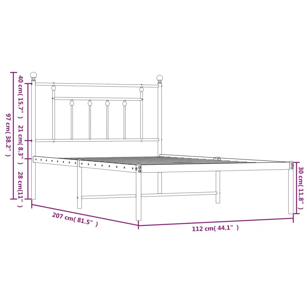 Metal Bed Frame with Headboard Black 106x203 cm King Single Size 353533