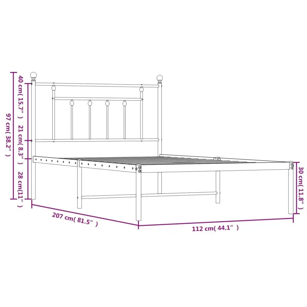 Metal Bed Frame with Headboard Black 106x203 cm King Single Size 353533