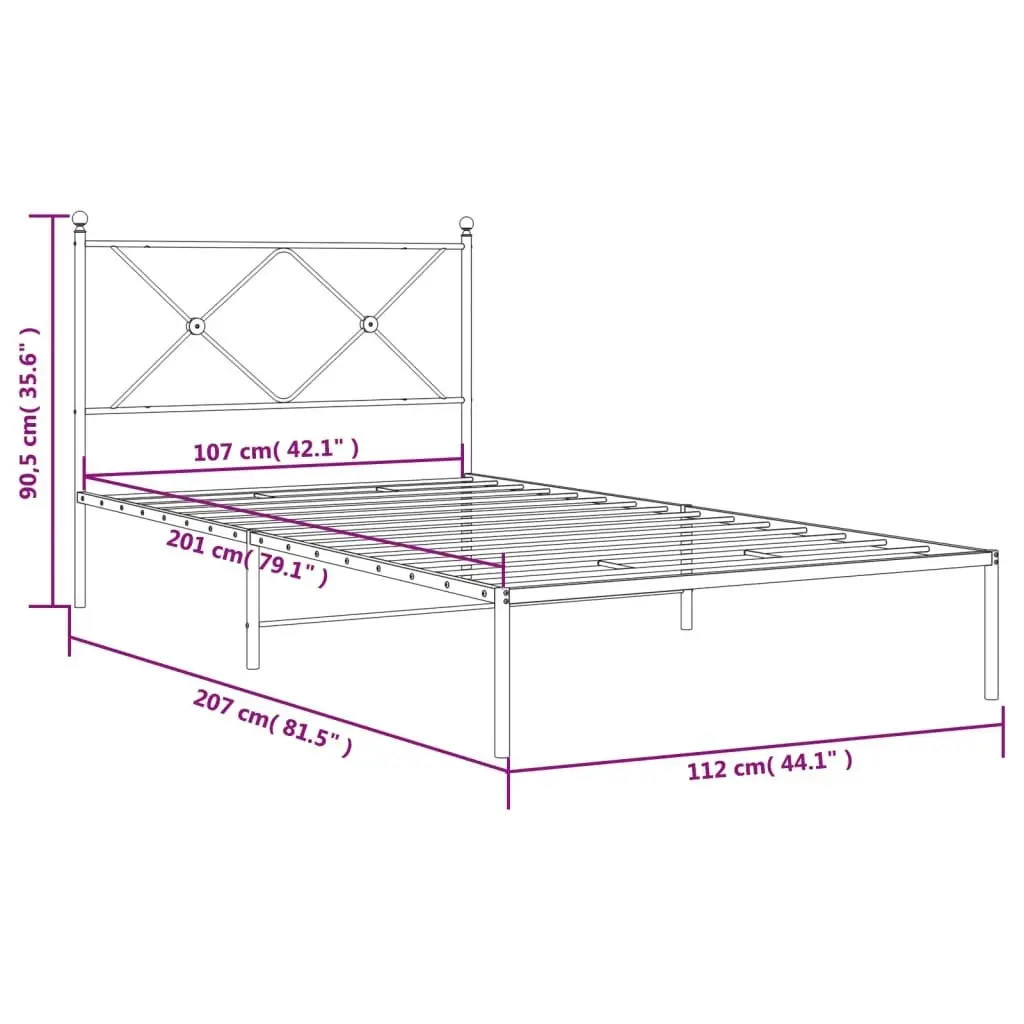 Metal Bed Frame with Headboard Black 106x203 cm King Single Size 376498