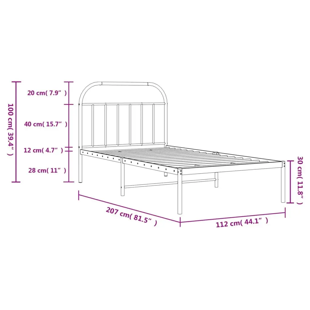 Metal Bed Frame without Mattress with Headboard Black 107x203 cm King Single 353631