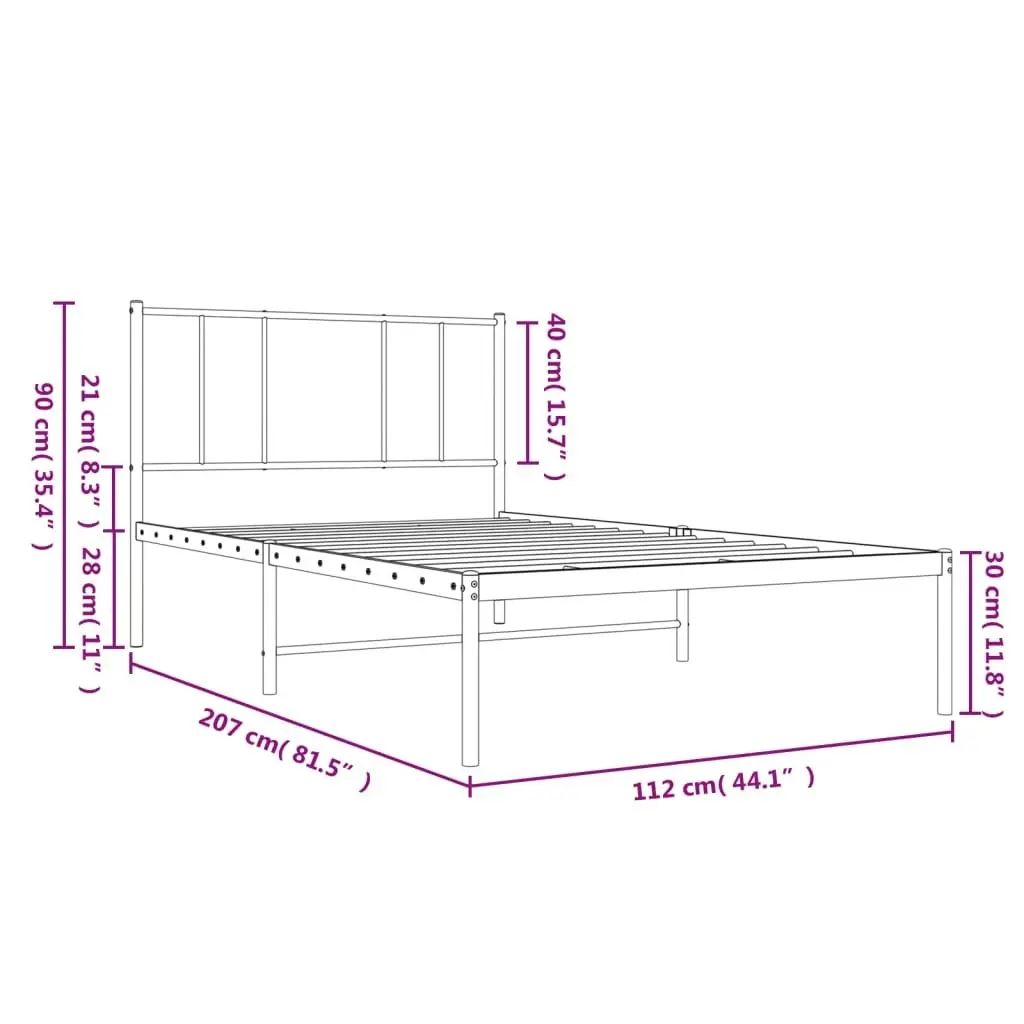 Metal Bed Frame with Headboard Black 106x203 cm King Single Size 352476