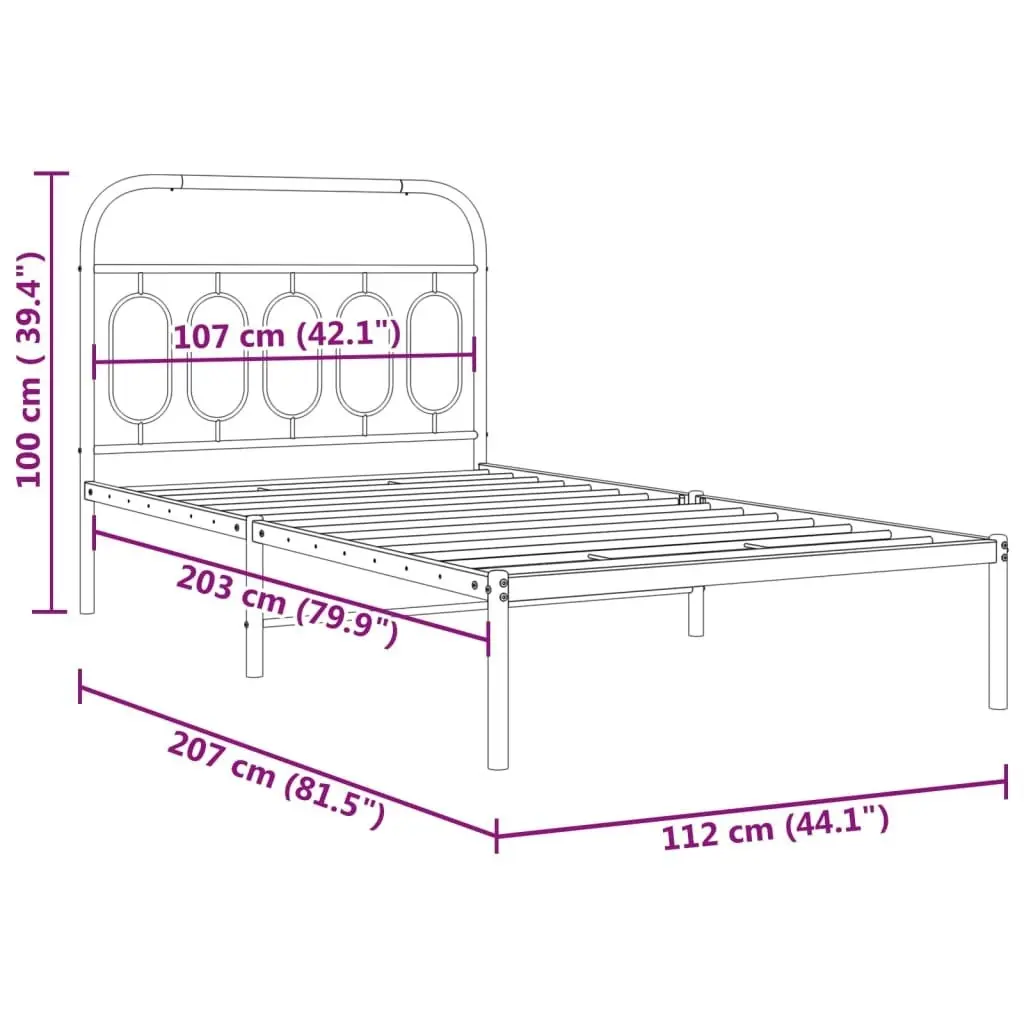 Metal Bed Frame with Headboard Black 106x203 cm King Single Size 377113