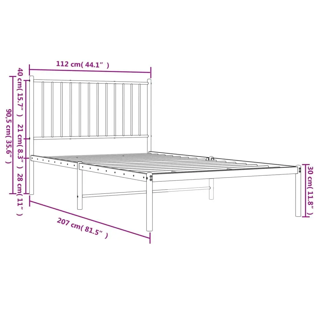 Metal Bed Frame with Headboard Black 107x203 cm 350860