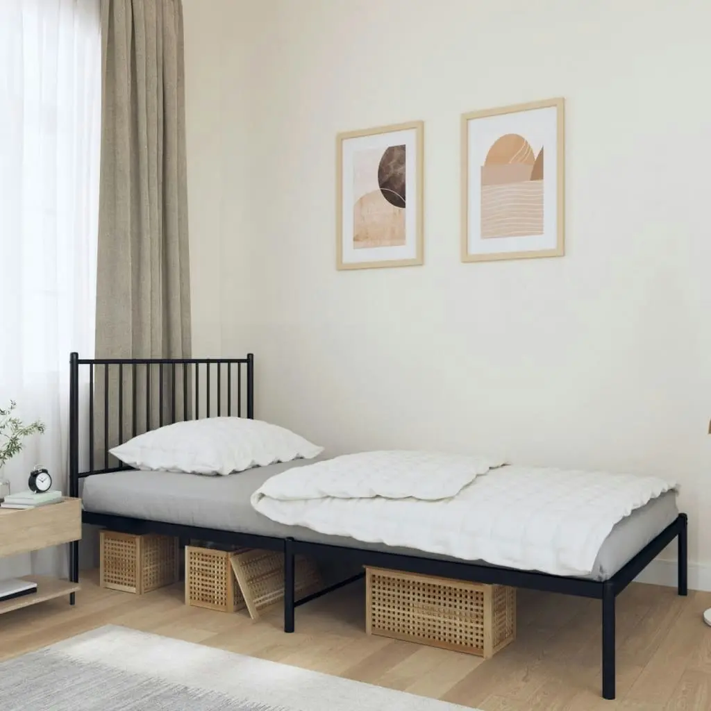 Metal Bed Frame with Headboard Black 107x203 cm 350860