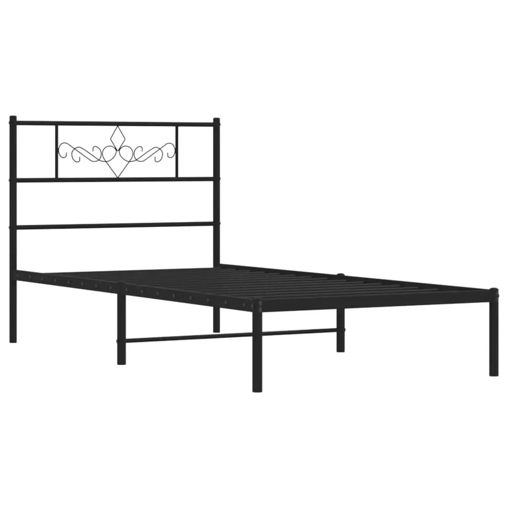 Metal Bed Frame with Headboard Black 107x203 cm 355263