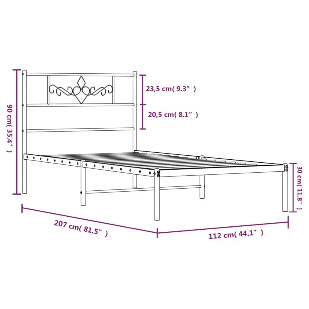 Metal Bed Frame with Headboard Black 107x203 cm 355263