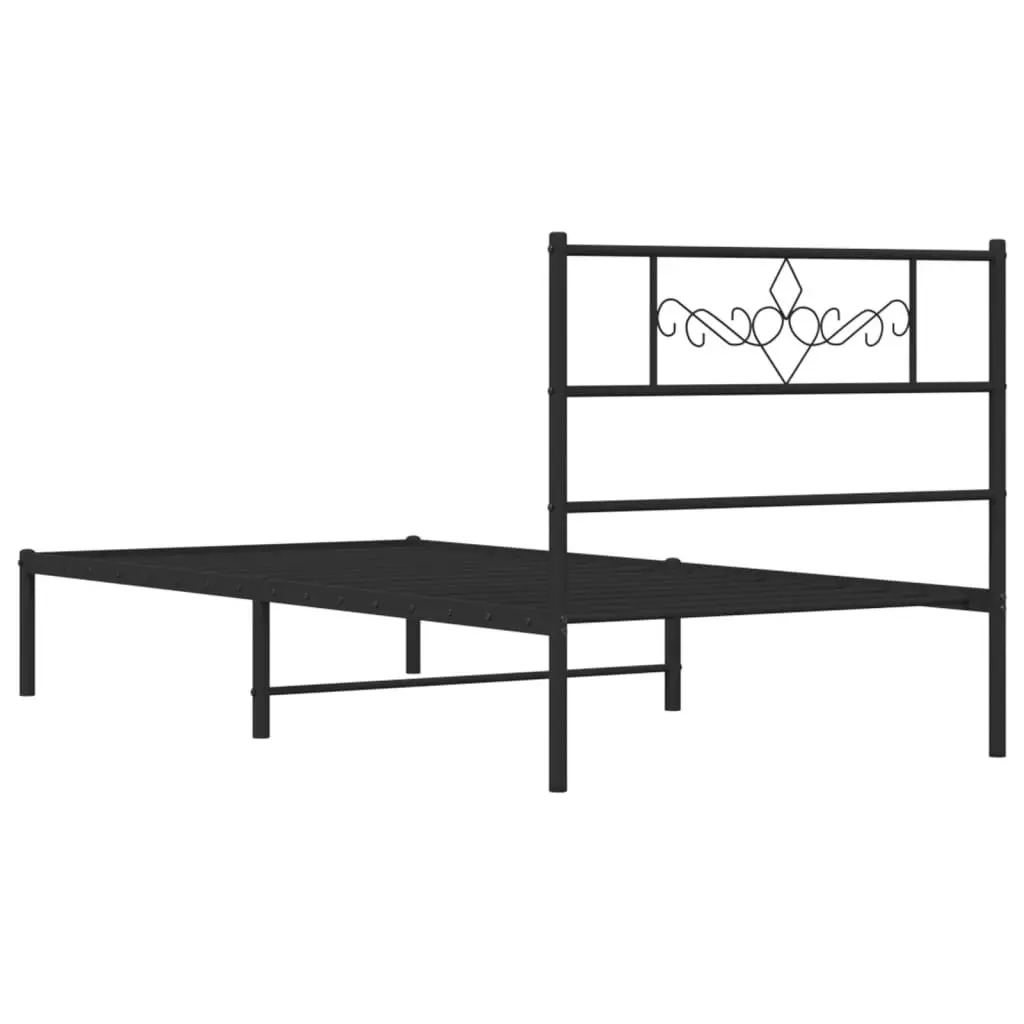 Metal Bed Frame with Headboard Black 107x203 cm 355263