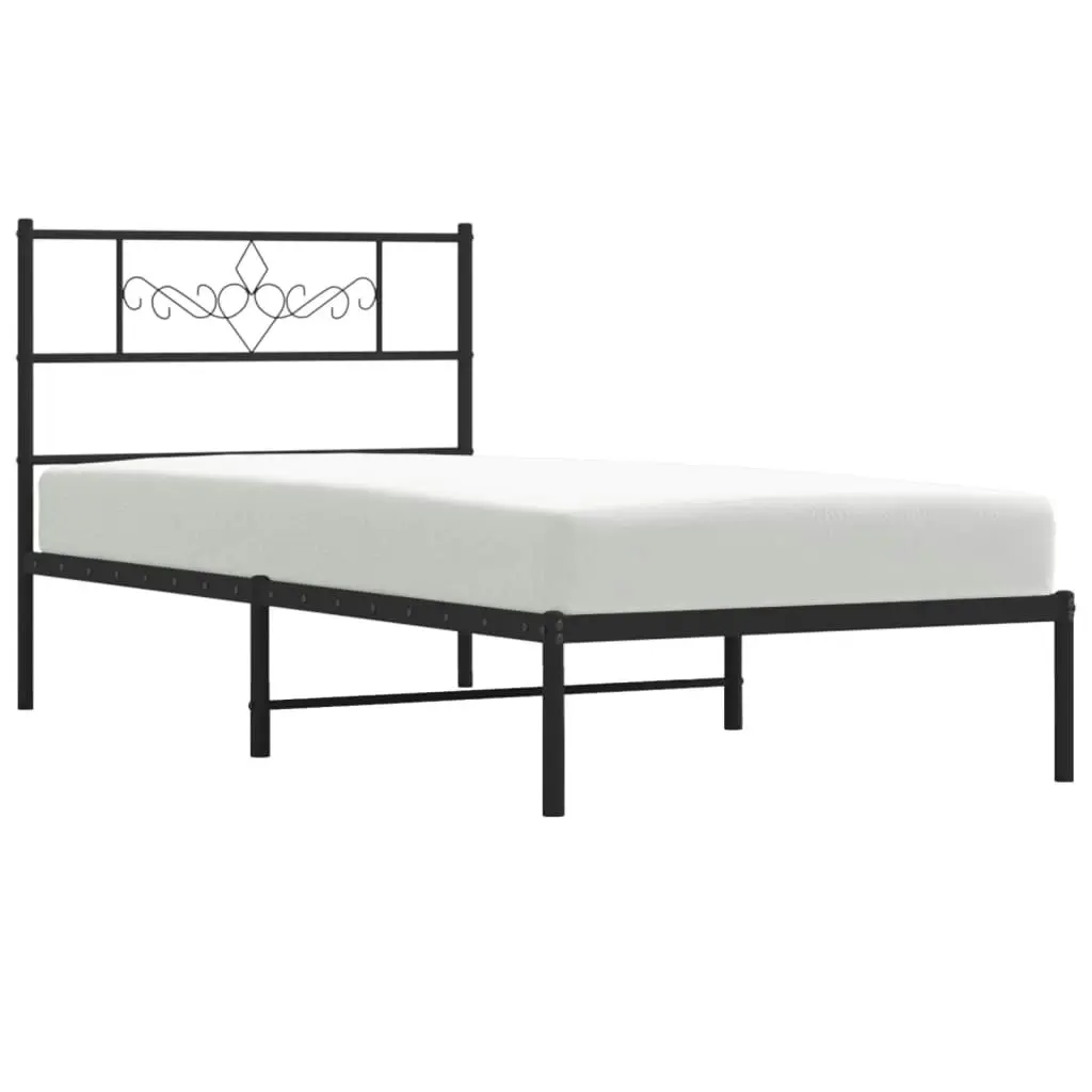 Metal Bed Frame with Headboard Black 107x203 cm 355263